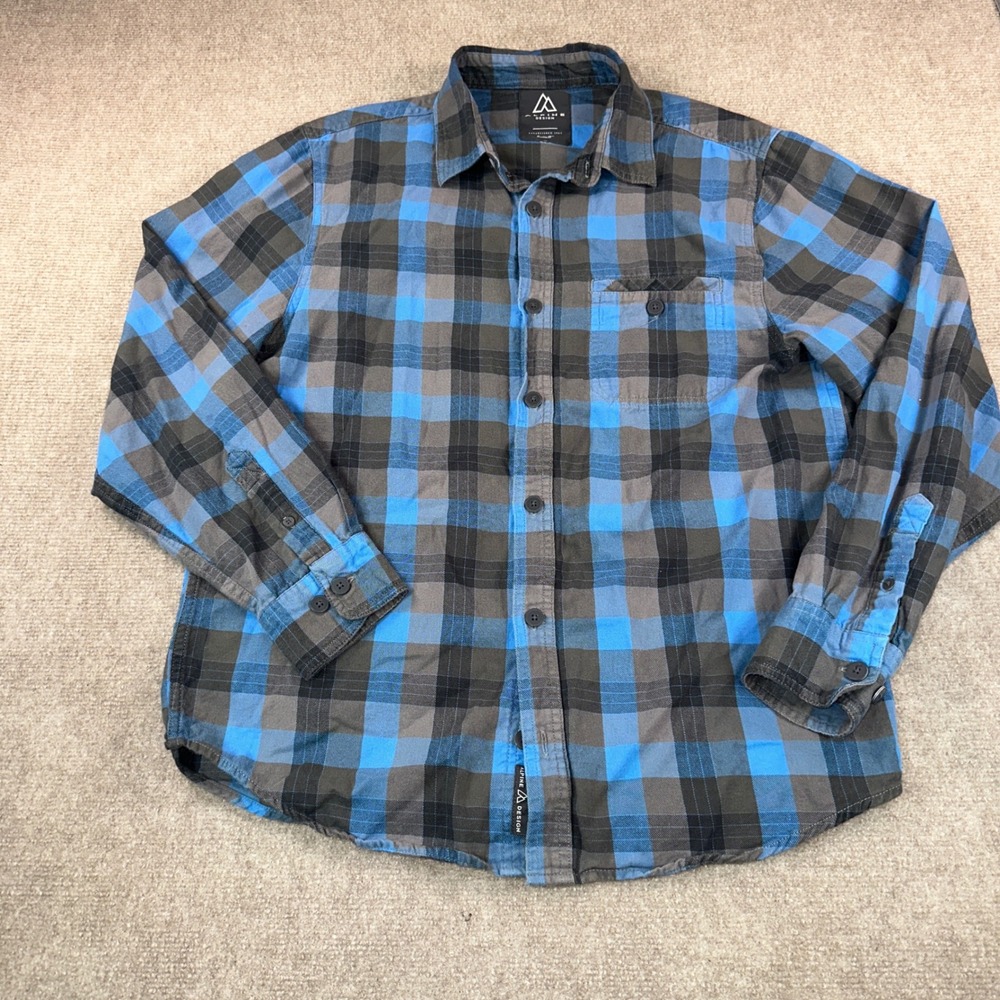 Alpine Design Mens Blue Grey Plaid Flannel Button Down Shirt Size M Pocket